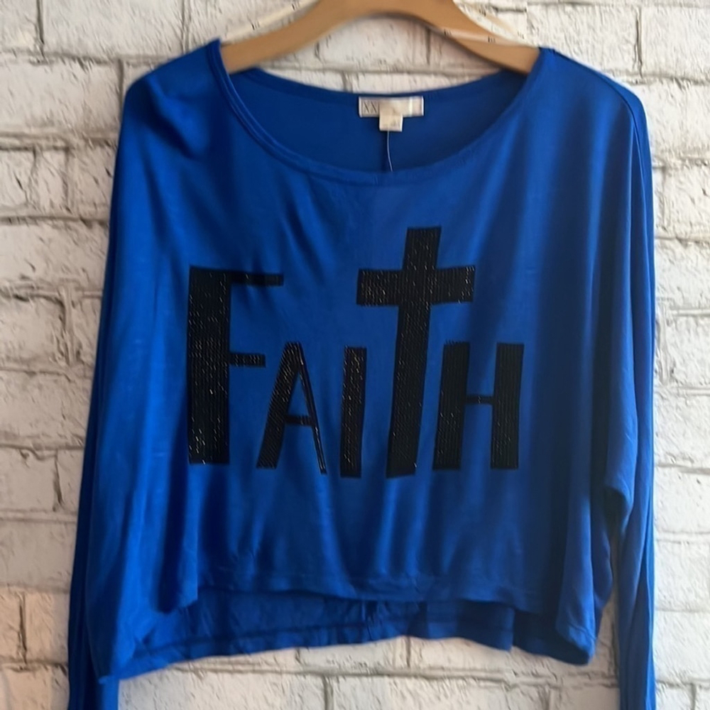 NWT Forever 21 Boxy Long Sleeve FAITH Crop Top size Small Y2K